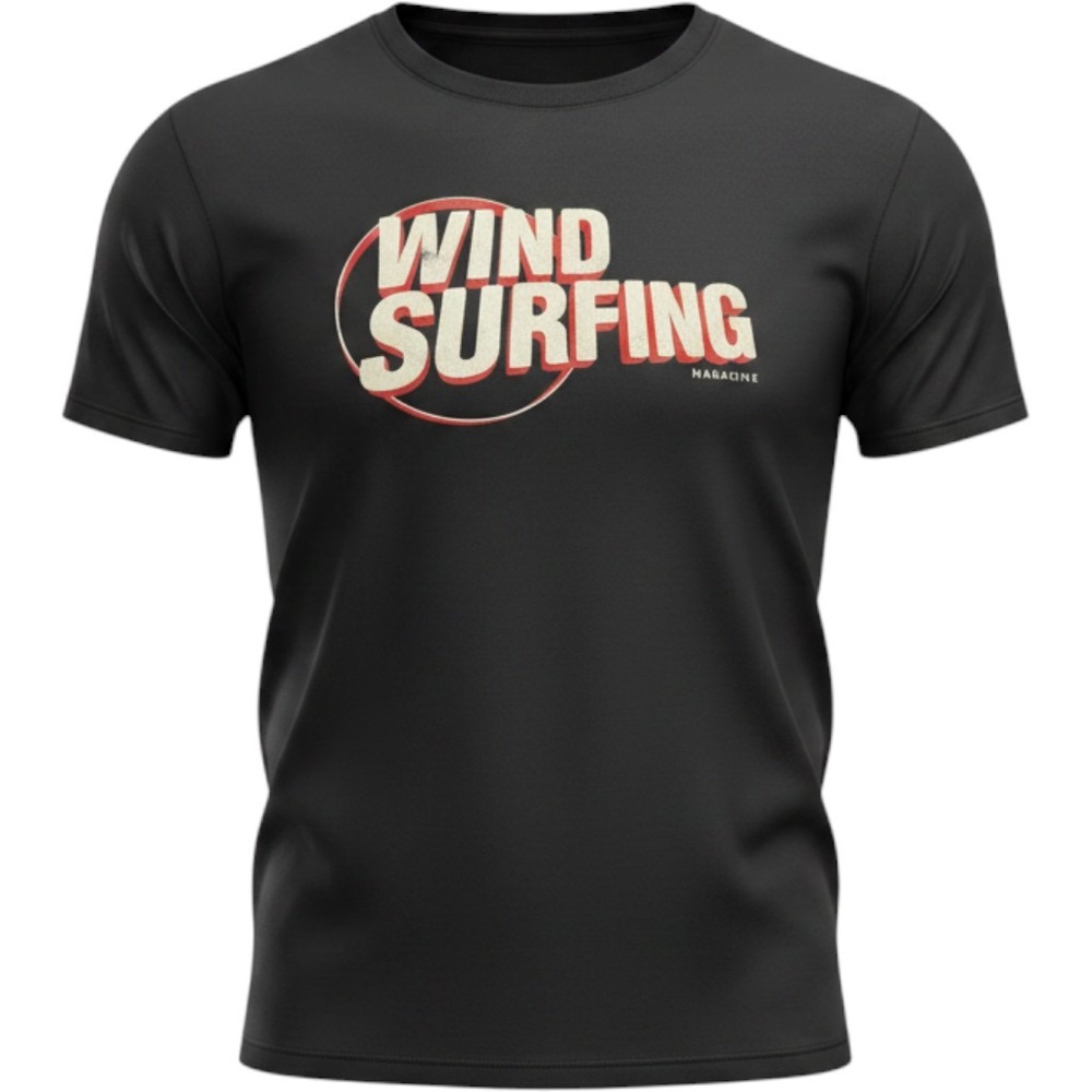 GILDAN T-Shirt Mens L Black Windsurfing Magazine Graphic Cotton Tee Surf Sport